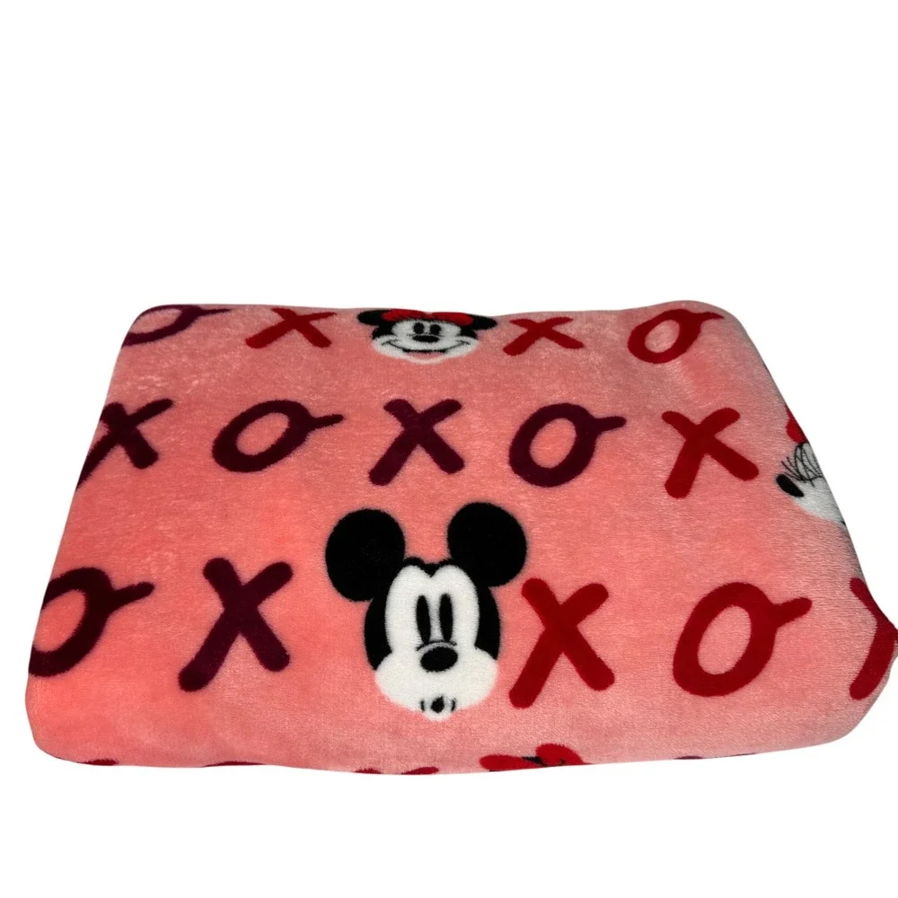 Disney Mickey Minnie Mouse XOXO Pink Plush Throw Blanket The Big One 60x68